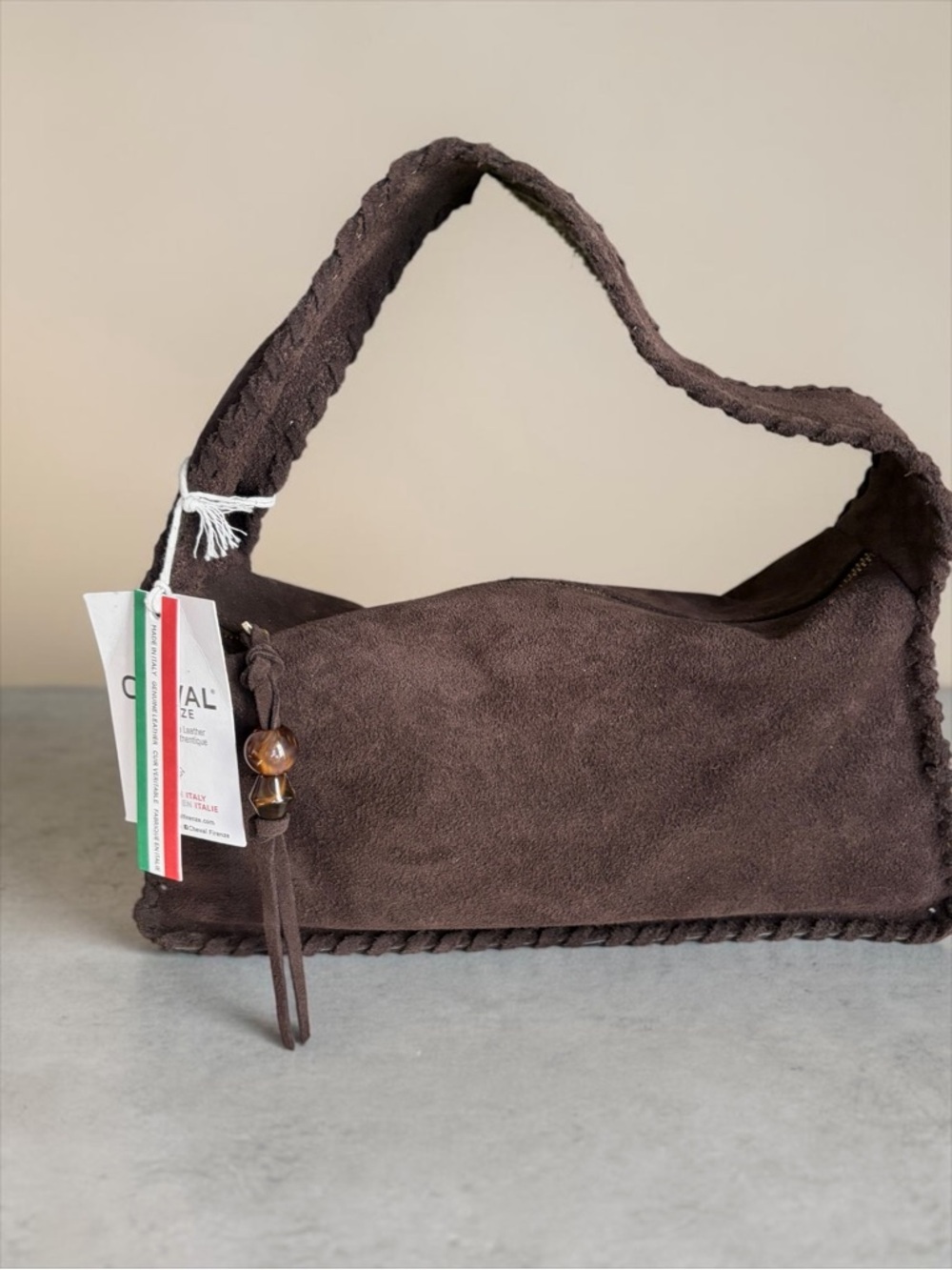 CHEVAL FIRENZE Made in Italy Genuine Brown Suede Shoulder Bag